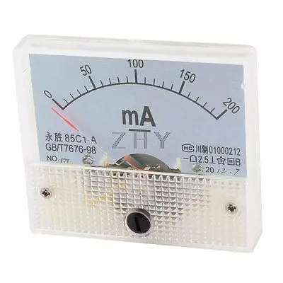 85C1-A DC 200mA Прямоугольник Аналоговый панельный Амперметр манометр Амперметр 2,5