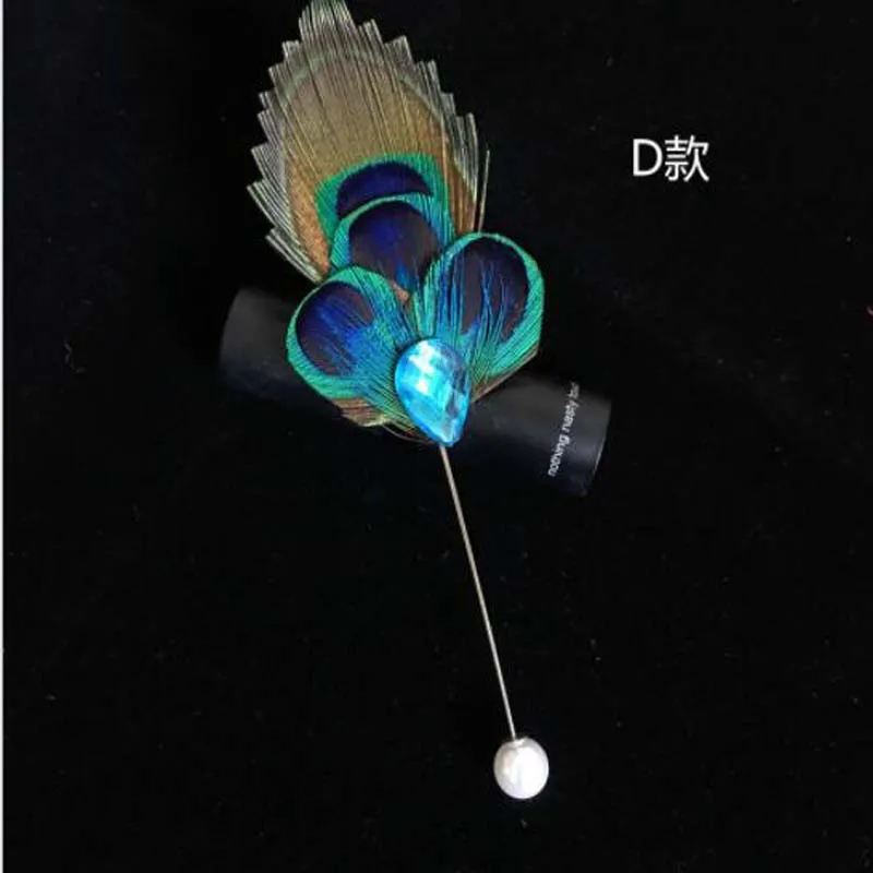 

6Pcs A Bag Feather Corsage Groom groomsman Wedding party Best Man suit peacock Feather Boutonniere For Guy pin Wedding Flowers
