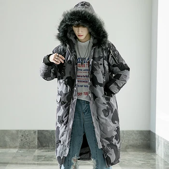 

2019 Autumn And Winter New Korean Version Of The Couple Loaded Men's Trend Camouflage Thick Hooded Long Casual Cotton Jacket
