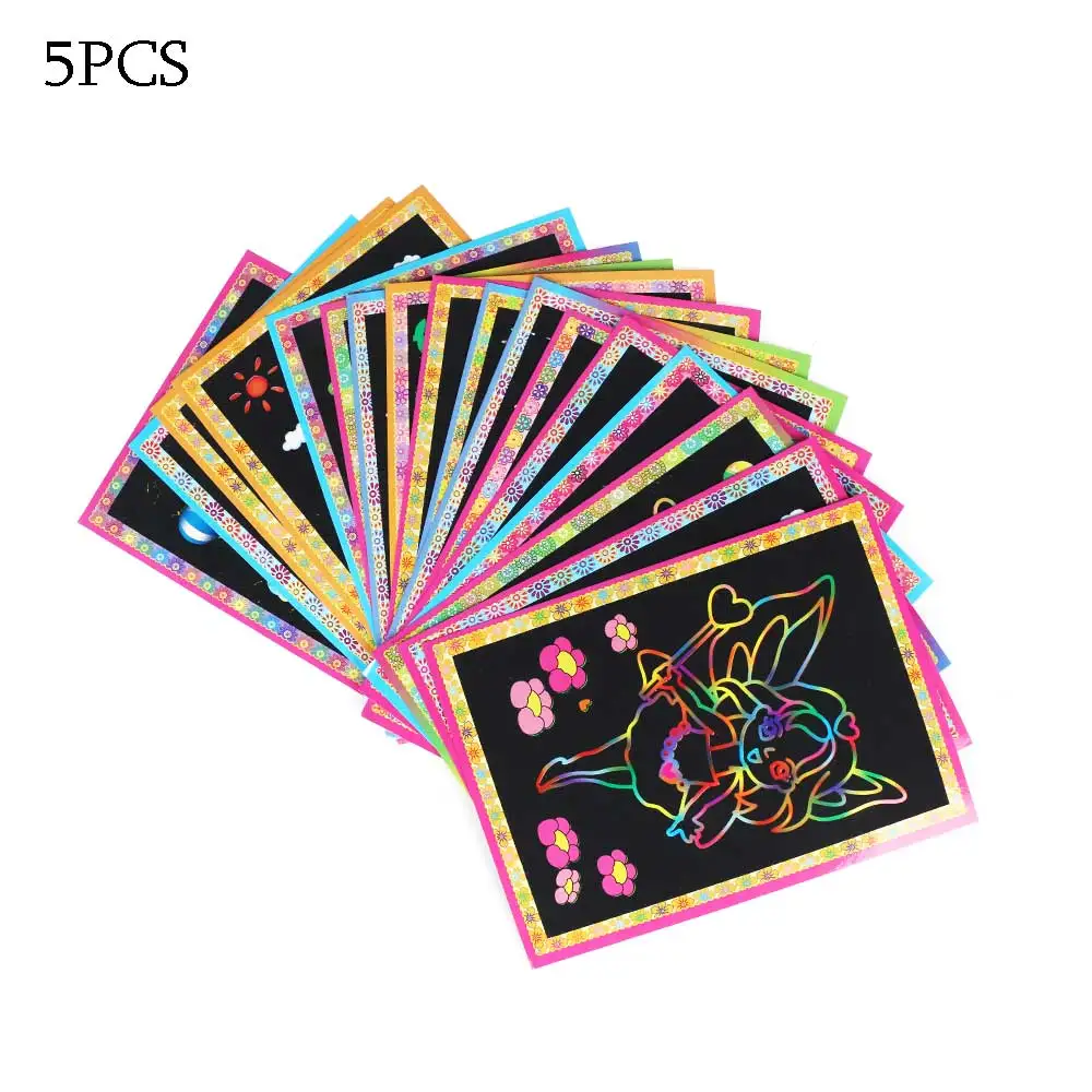 5PCS 5/10 шт. 12,7*17,2 см типа «два-в-одном» Magic Цвет бумага для скретч Арта Цвет ing карты игрушки для рисования соскабливанием картина рисования для детей - Цвет: 5PCS