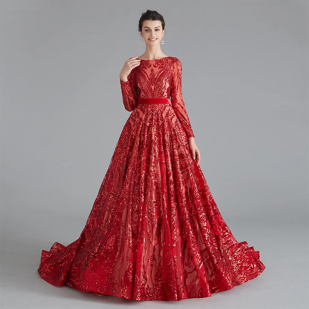 Красное вечернее платье с длинным рукавом, вечернее платье с блестками и открытой спиной, Длинное Элегантное вечернее платье, вечернее платье