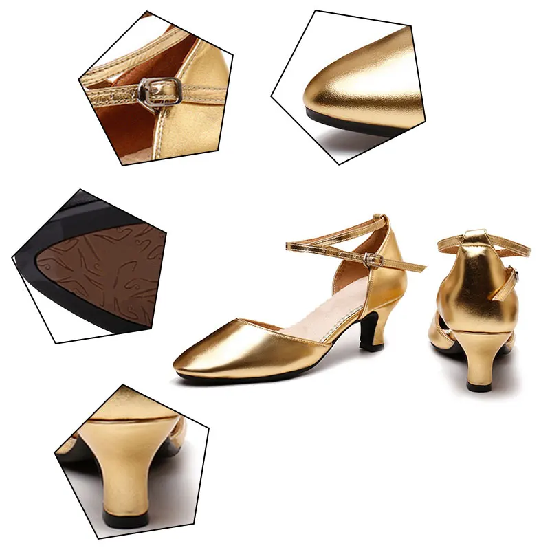 HROYL Girls Modern Latin Dance Shoes Women for Ladies Ballroom Tango Dancing Shoes Closed Toe Rubber sole 3.5/5.5CM Heels 5