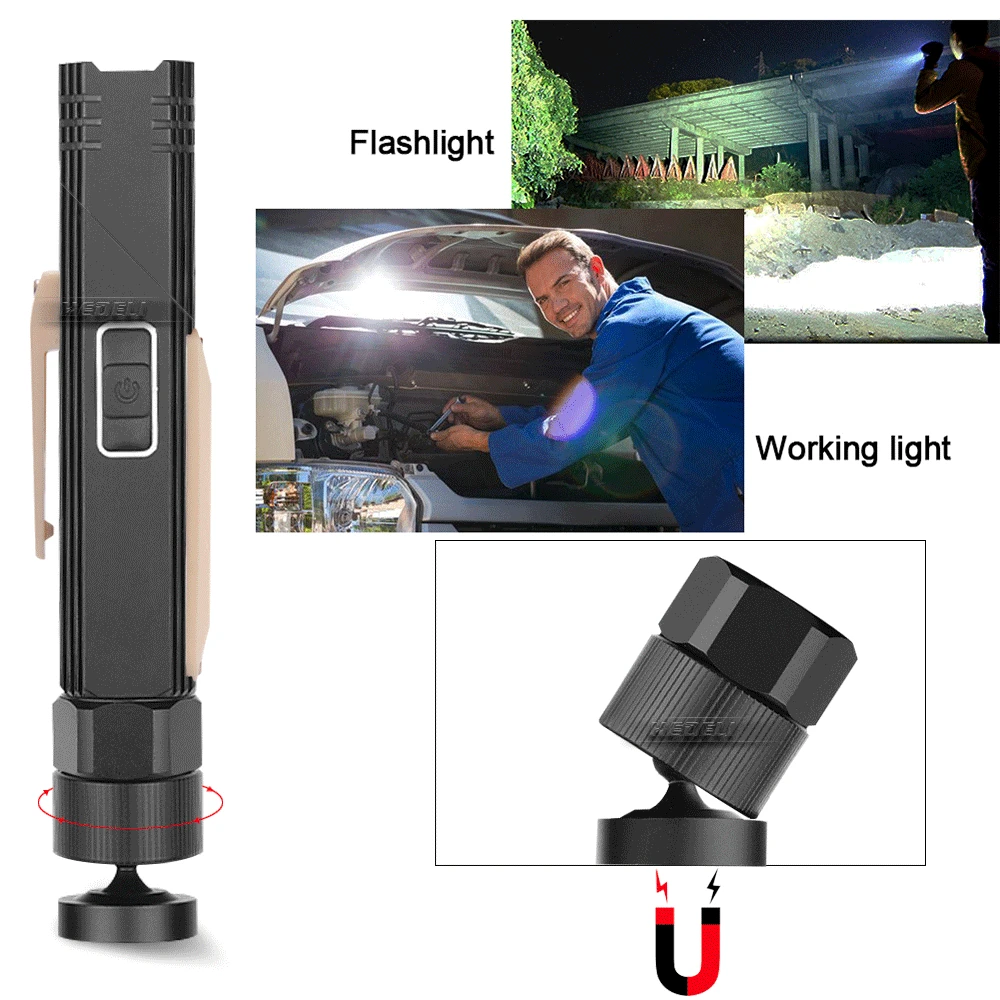 Многофункциональный перезаряжаемый фонарик xm l2 с usb головкой, светодиодный фонарик, фара, красный cob, фара, водонепроницаемая, наружная лампа, магнит