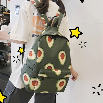 

LJL-Cute Backpack Fashion Nylon Fruit Print Backpack Women's Large Capacity School Backpack