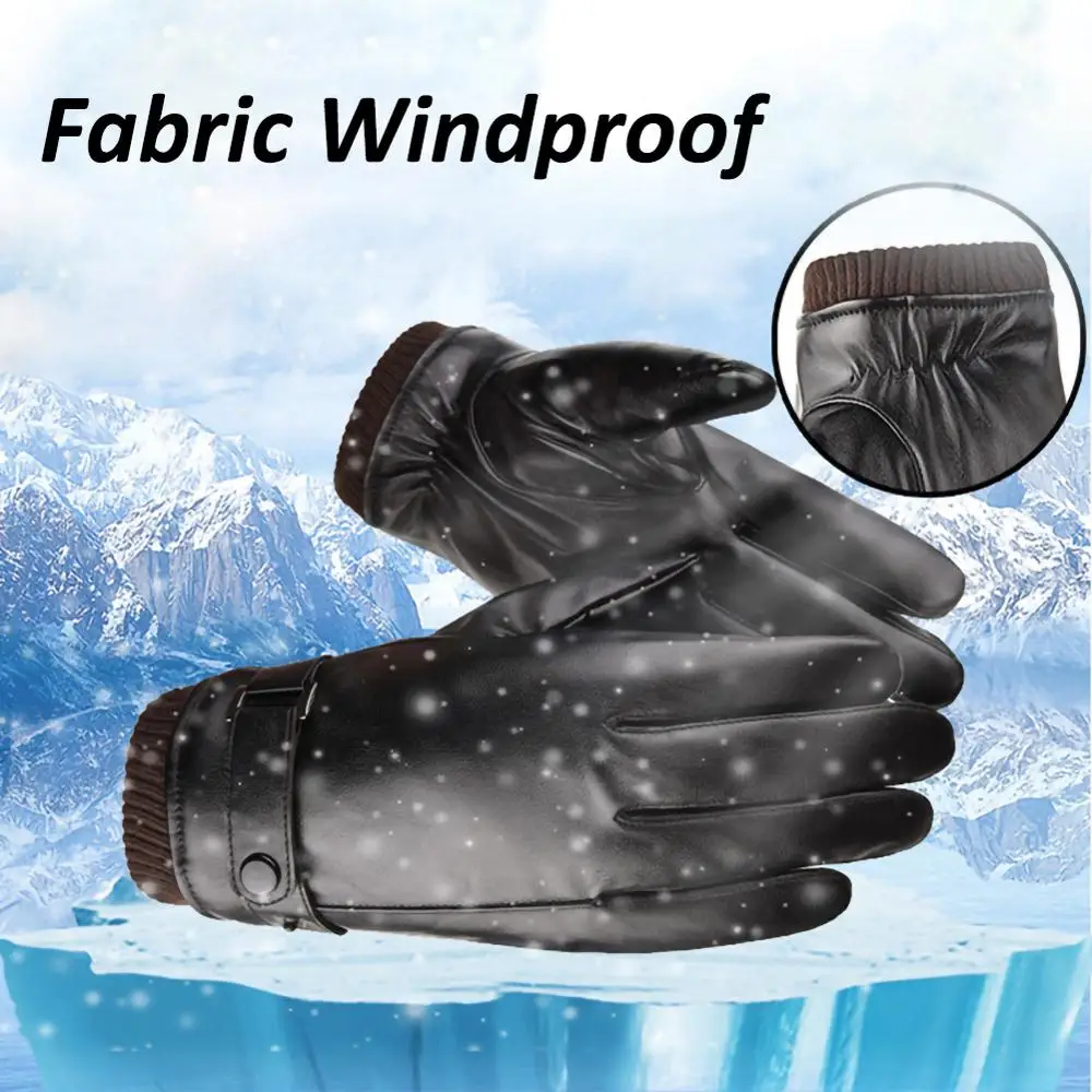 

High Quality Leather Winter Gloves Autumn Warm Touch Screen Full Finger Black Comfortable Plus Velvet Thick Riding Gloves