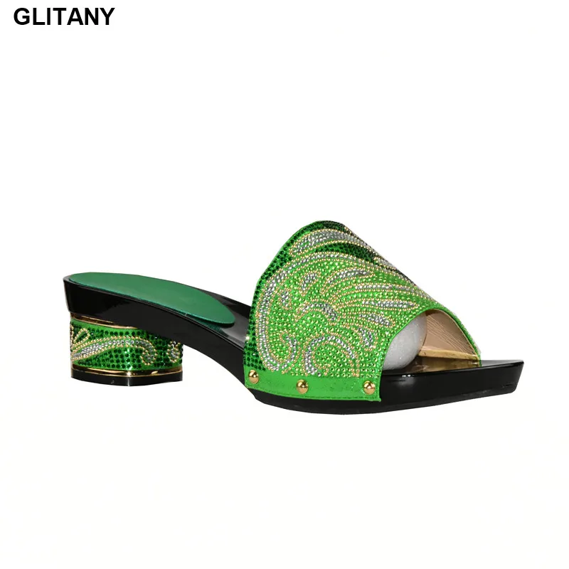 Latest Green Color African Pumps Shoe Summer High Heels Italy Women
