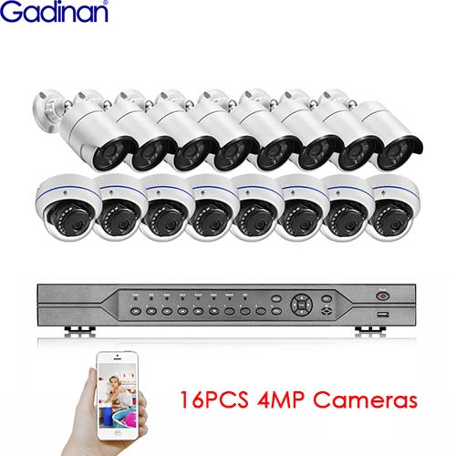 Gadinan 16CH PoE камера NVR система 5MP SONY IMX335 4MP с аудиовходом PoE IP набор камер наружного наблюдения комплект 4 ТБ HDD 2 слота SATA - Цвет: 16PCS 4MP Cameras