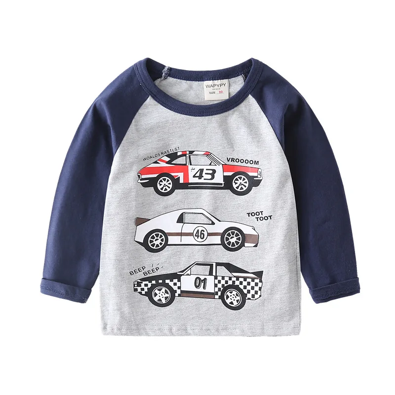 racing cars Одежда с длинными рукавами с персонажами из мультфильмов одежда для маленьких мальчиков гоночный автомобиль для автомобиля, самолета, футболка "Трактор" для маленьких мальчиков и девочек, футболки для девочек с изображением мультяшных хлопок скейтборды Топы - Цвет: racing cars
