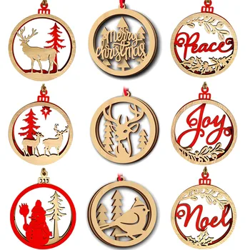 

Wooden Creative 3D Christmas Balls Wooden Pendants Xmas Tree Christmas Decoration For Home Santa Claus Elk 2019 christmas Decor