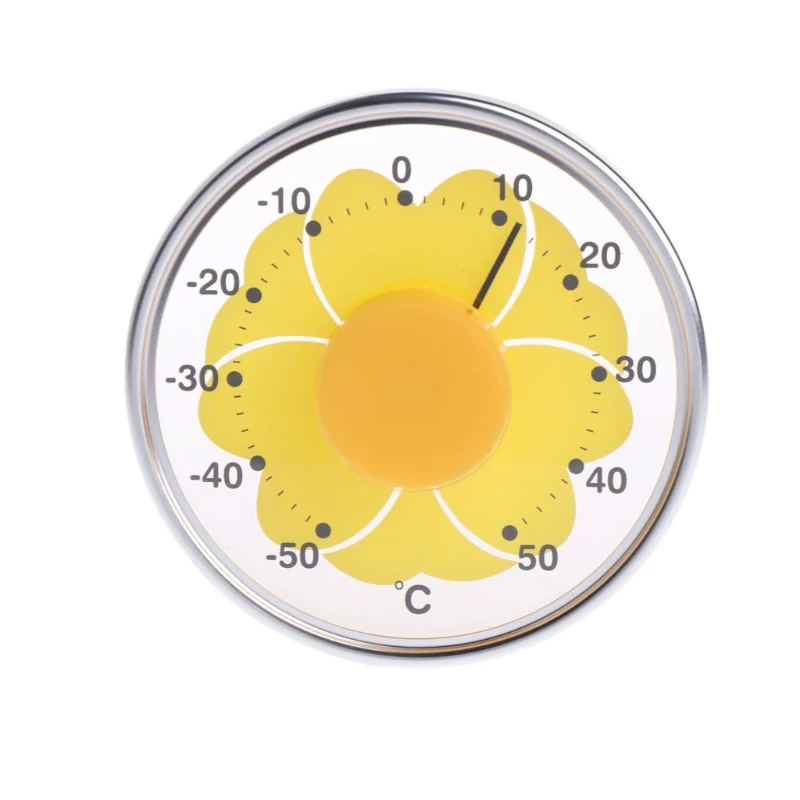 

OOTDTY 3 Inch Yellow Flower Thermometer Transparent Round Circular Window Temperature Thermograph Outside T795