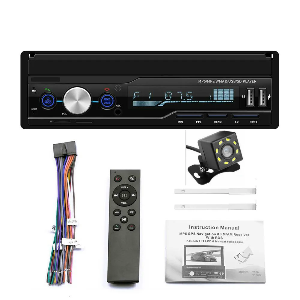 Автомобильный радиоприемник Mp5 Плеер MP3 Авторадио Bluetooth " дюймов HD 1 Din сенсорный аудио стерео Авто обратное изображение Mirrorlink FM/AM - Цвет: With 8LED Camera