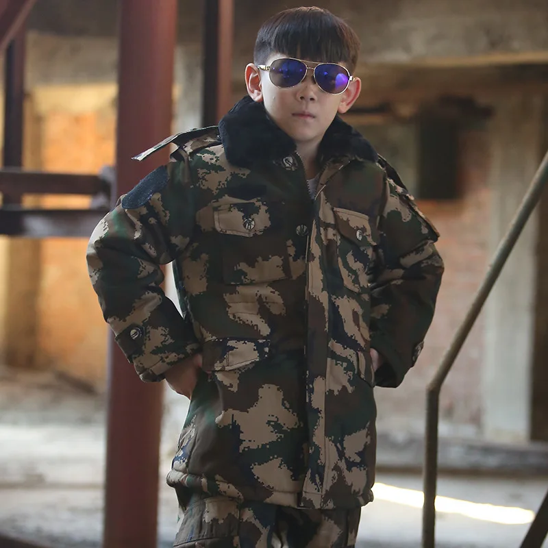 green camo thick 20 Зимняя Детская камуфляжная хлопковая стеганая куртка 3 в 1, водонепроницаемая ветрозащитная детская верхняя одежда для пеших прогулок и охоты - Цвет: green camo thick