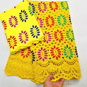 

yellow dubai fabric 2019 high quality swiss voile lace in switzerland 100%cotton dry lace fabric for women 5+2yards/lot