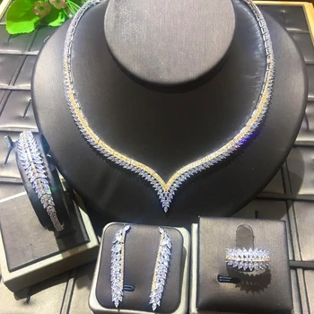 

TIRIM Dubai Luxury Elegant Bridal Necklace Set for Women Cubic Zirconia Wedding Jewelry Sets For Brides Accessories Wed Jewelri