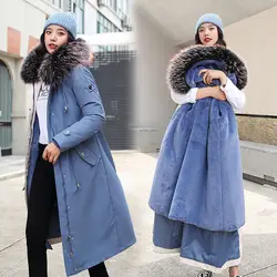 Горячая покупка, Женское зимнее 2019 Новое корейское свободное тонкое и плотное пальто средней длины выше колена, хлопковое пальто 918