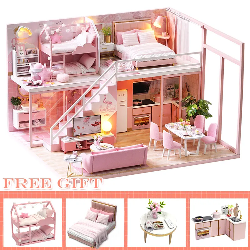 CUTEBEE DIY Dollhouse Wooden doll Houses Miniature Doll House Furniture Kit Casa Music Led Toys for Children Birthday Gift L28 - Цвет: L27A