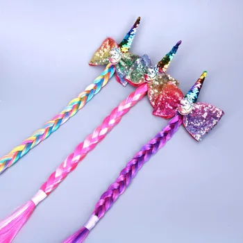 

Children's fashion unicorn hairpin color bow wig Korean girl princess hairpin cute baby headdress kid hair accessory