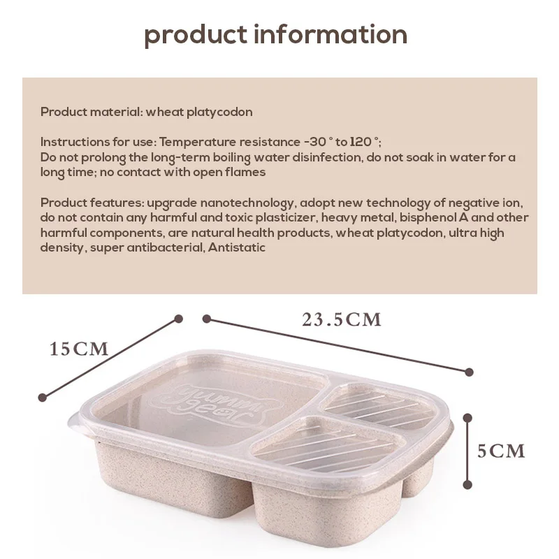 Food Grade Wheat Lunch Box Microwave Oven Heating Refrigerated Sealed Leakproof Food Container Transparent Bento Storage Box