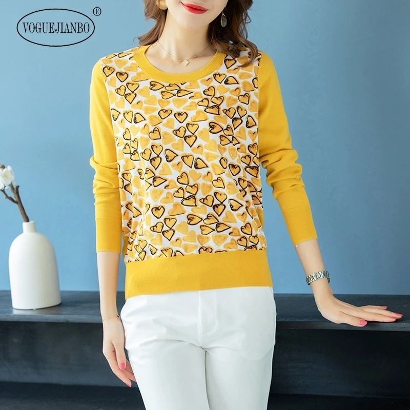 2020spring new printed sweater women high-grade sweater stitching loose loose breathable long sleeves ropa mujer maglioni donna