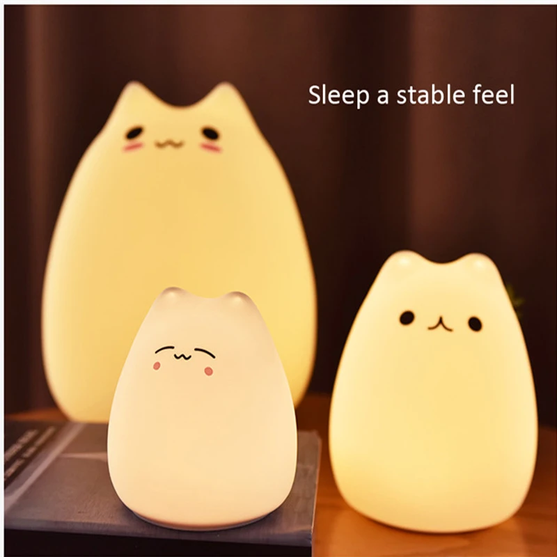 

7 Colourful Mini LED USB Children Cat Dog Silicone Soft Cat Baby Night Light Creative Rechargable Bulb For Baby Bedroom Luminar