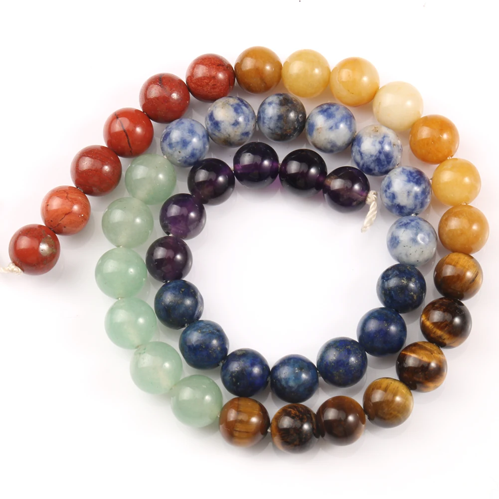 7 차크라 비즈 Amethys 타이거 아이 옥 천연석 라운드 루즈 비즈 쥬얼리 만들기 DIY 요가 치유 Reiki 팔찌 15''