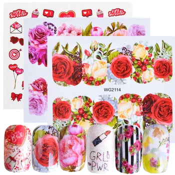 

Rose Flower Valentine Slider For Nail Sticker Romantic Sexy Blossom Tip Water Transfer Paper Nail Art Decal Decora Manicure LEWG