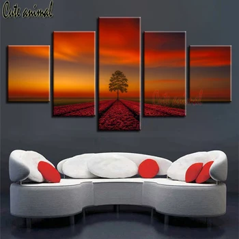 

5 Pieces DIY 5D Diamond Painting Trees Sunset Scenery Embroidery full square/round Cross Stitch Mosaic Multi-Pictures decor