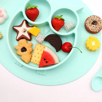 

Baby silicone plate dishes feeding bowl with suction cup strong sticky divided anti-slip food plate silica gel kids tableware