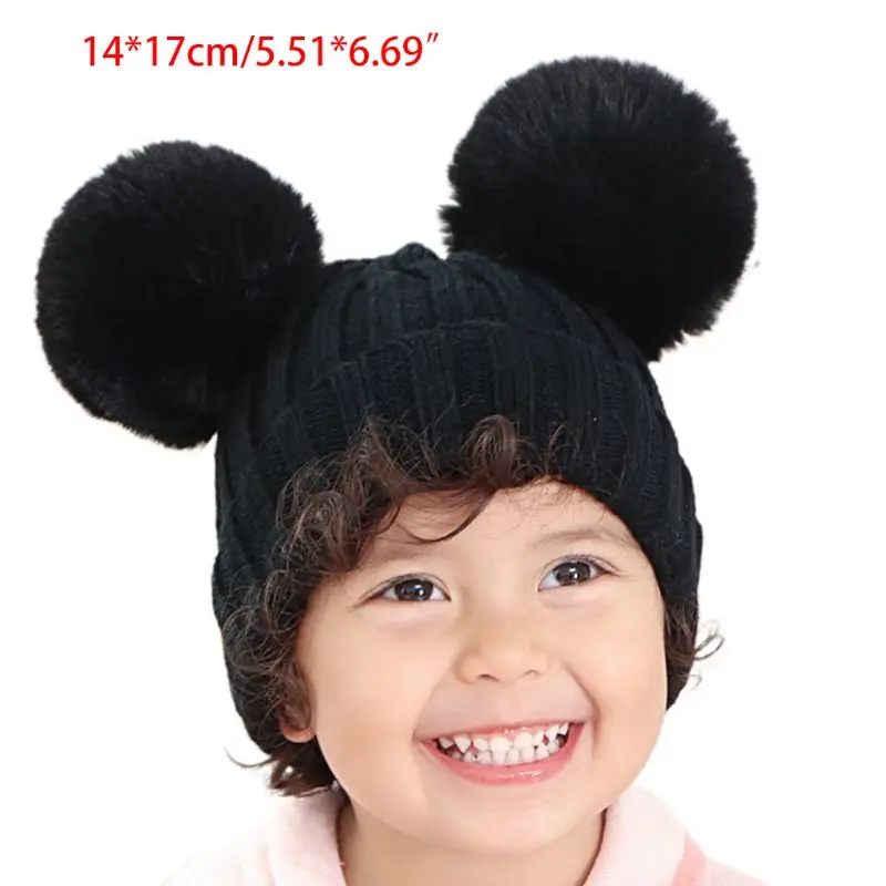 Toddler Baby Kids Chunky Crochet Knit Hat Winter Cuffed Cute Pompom Beanie Cap
