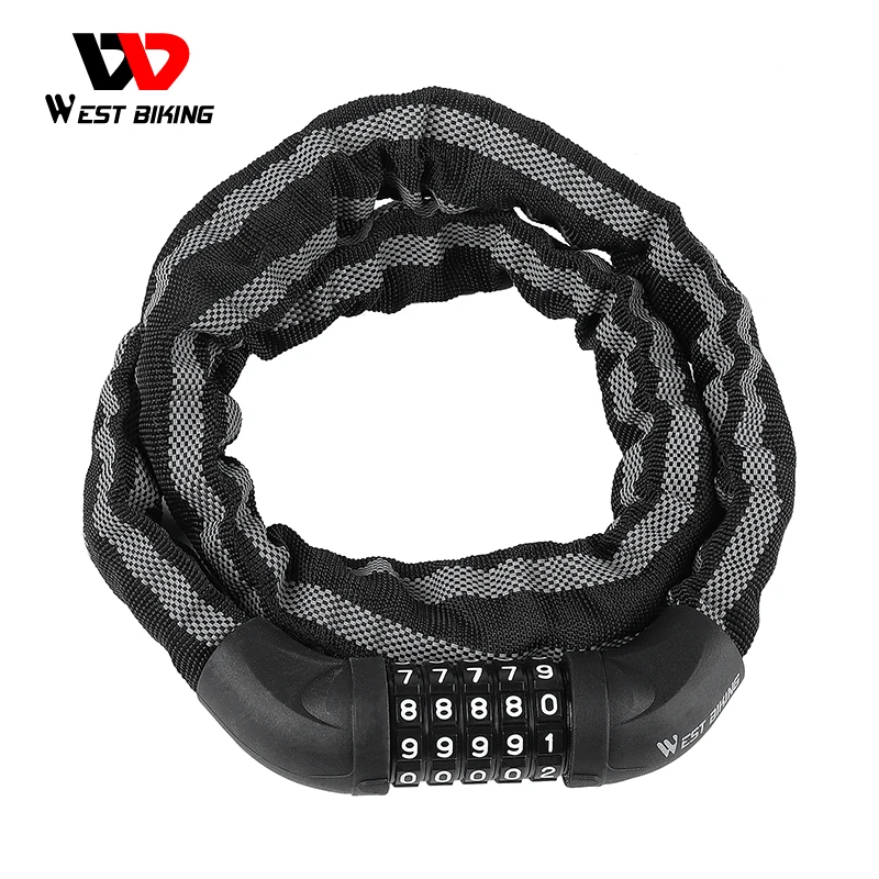 

WEST BIKING Bicycle Chain Lock 5 Digit Password Safety Reflective Lock Anti-theft Alloy Motorcycle MTB Road Bike Universal Lock