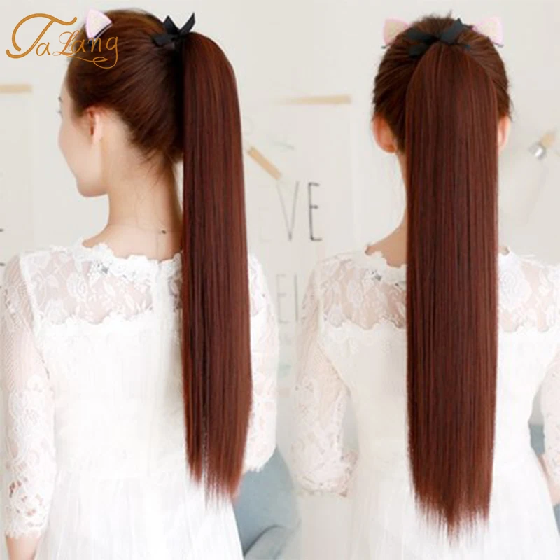 

TALANG Long Silky Straight Ponytails Clip In Synthetic Pony Tail Heat Resistant Fake Hair Extension wrap round hairpiece