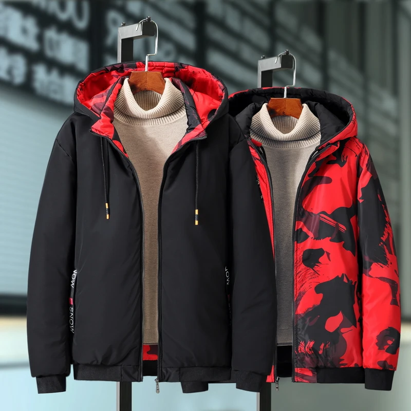 

man plus size padded loose Double-sided wear jacket men 160 kg plus fat coat camouflage hooded fat jacket 10XL