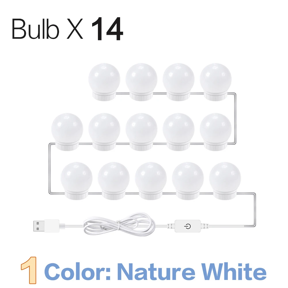 Nature White 14Bulbs CanLing светодиодный 12 В макияж лампа 6 10 14 лампы Комплект для туалетный столик Плавная регулировкая яркости Голливуд LED-подсветка маленького зеркала Вт 16 20 - Цвет абажура: Nature White 14Bulbs