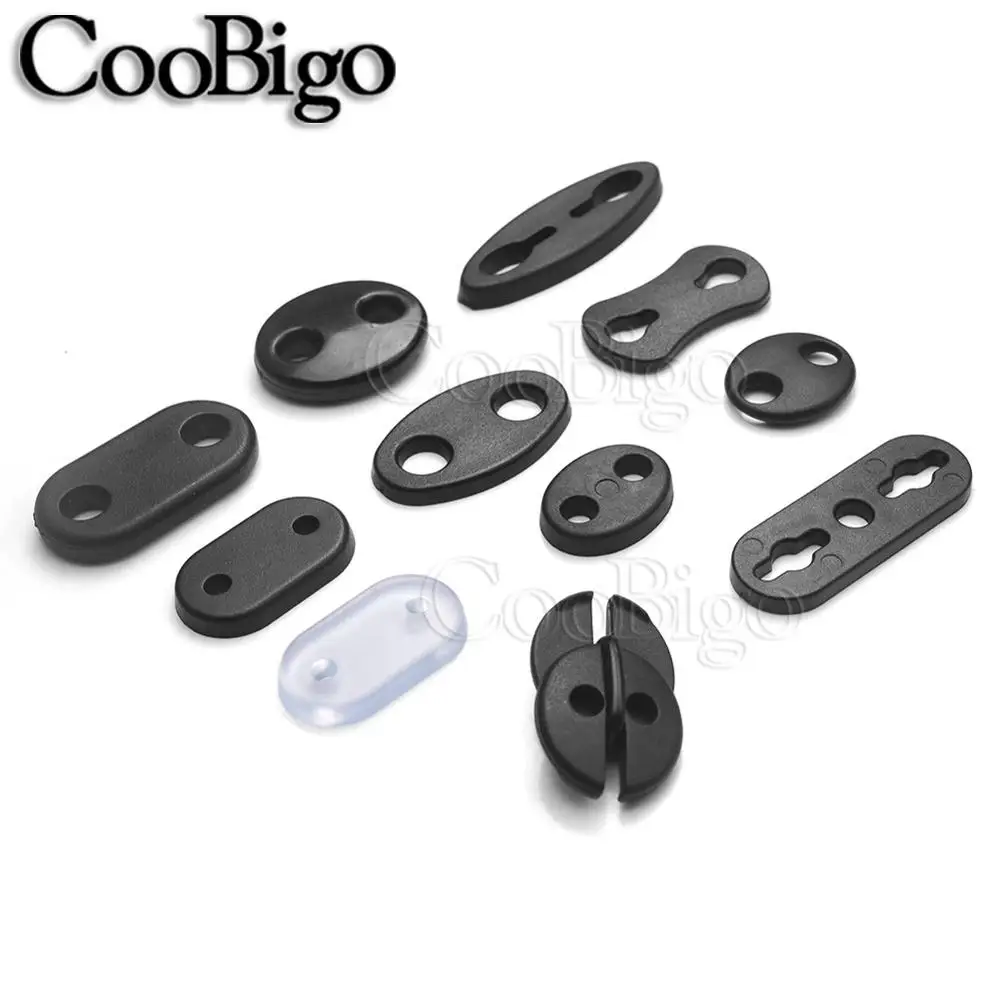 20pcs Cord Lock Adjuster Flat Plastic Garment Paracord Sportswear Shoelace Bag Rope DIY Accessories 2 Hole Assorted Style cord lock toggle clip