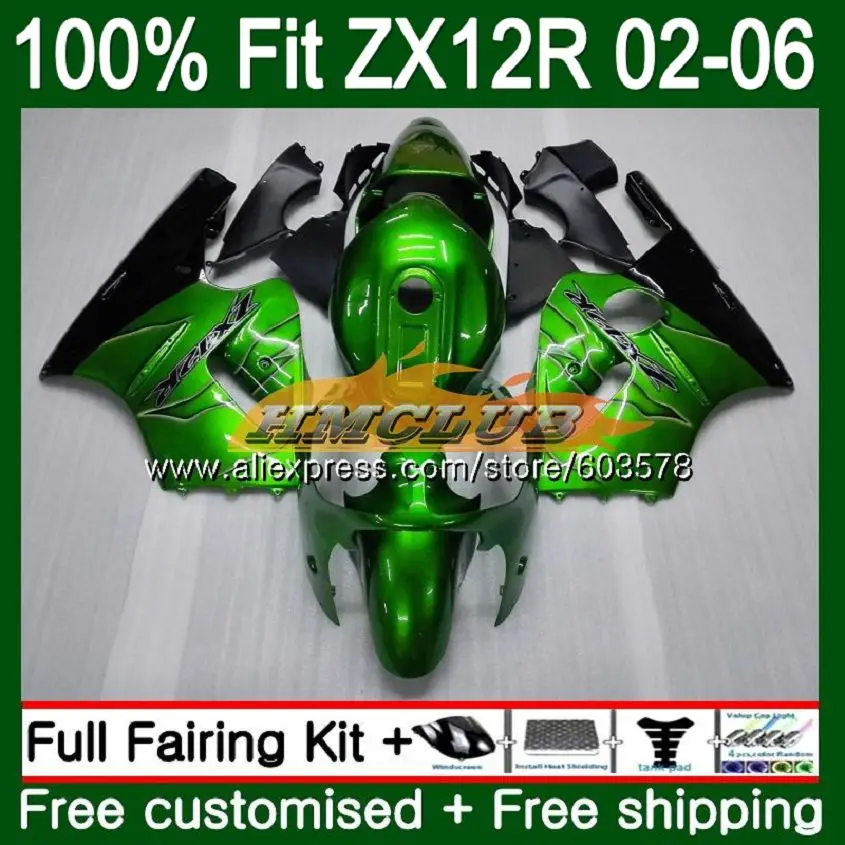 Инъекции для KAWASAKI ZX1200 ZX 12R ZX12R 02 03 04 05 06 зеленый пламя 114CL. 2 1200CC ZX-12R 2002 2003 2004 2005 2006 обтекатели