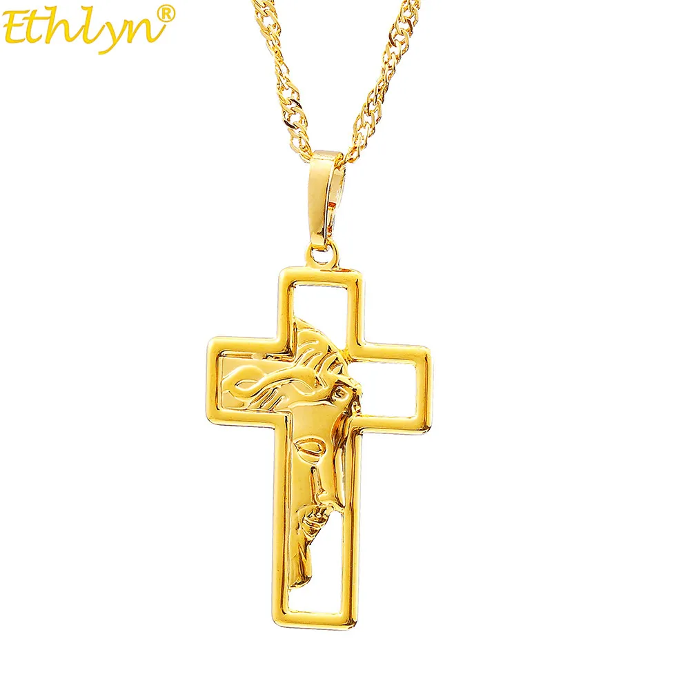 Ethlyn Vintage Religious Jesus Cross Necklace Pendant Prayer Gold Color Christianity Crosses
