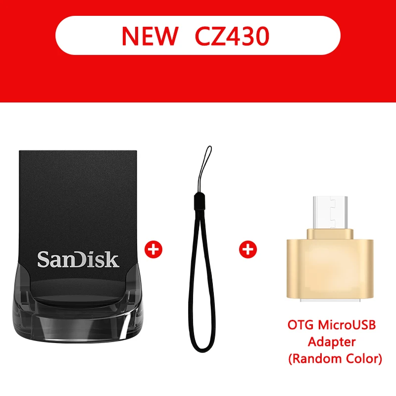 SanDisk флеш-накопитель USB 3,0, 128 ГБ, 64 ГБ, usb флеш-накопитель 32 ГБ, 16 ГБ, флеш-накопитель CZ430, флеш-диск U диск с адаптером MicroUSB TypeC - Цвет: SDCZ430-A