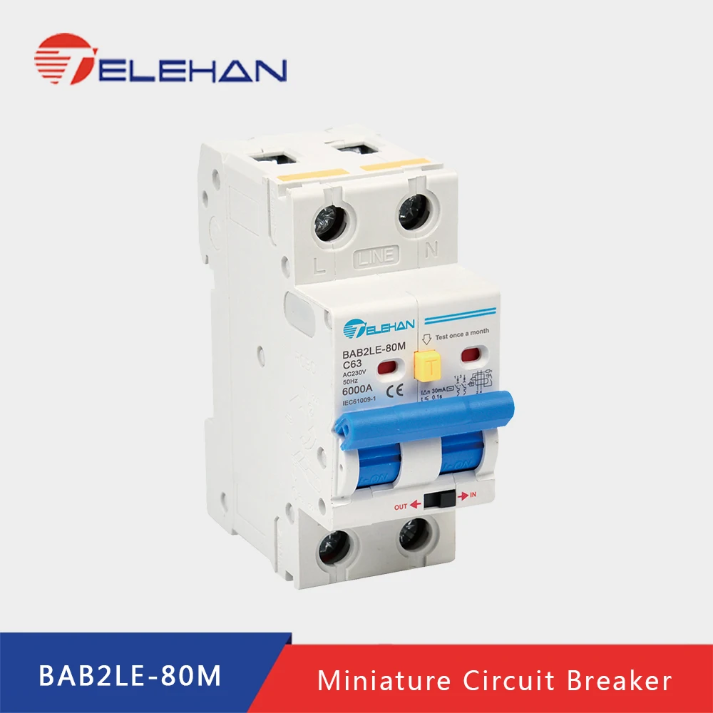 Выключатель TELEHAN RCBO остаточный выключатель RCB 10A 16A 20A 25A 32A 63A с 30 мА емкость 6KA |