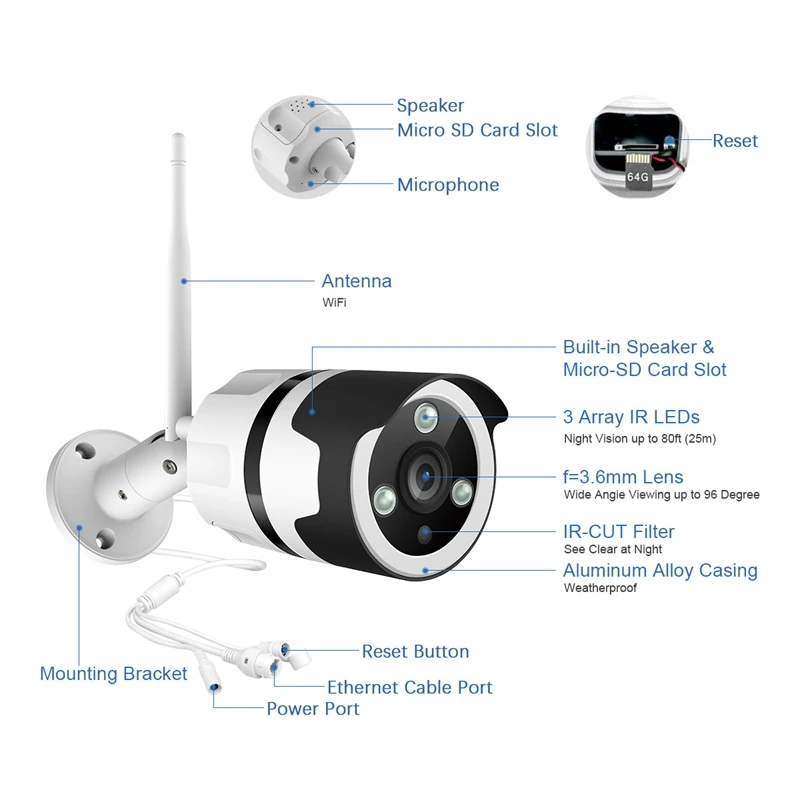 Уличная ip-камера 1080P Водонепроницаемая беспроводная камера безопасности двухсторонняя аудио камера ночного видения P2P CCTV камера для домашней безопасности(штепсельная вилка европейского стандарта