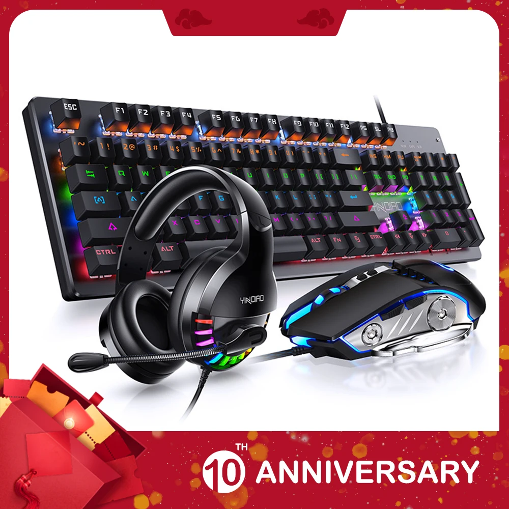 KIITO K1 игровая комбо Механическая Подсветка клавиатуры наушники 7 цветов