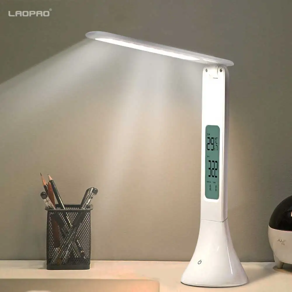 LED Desk Lamp Foldable Dimmable Touch Table Lamp with Calendar Temperature Alarm Clock table Light night lights LAOPAO