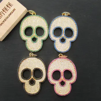 

APDGG 35x45mm Color Skull head Gold plated cubic zircon CZ Paved Connector Charms necklace pendant DIY Jewelry Findings