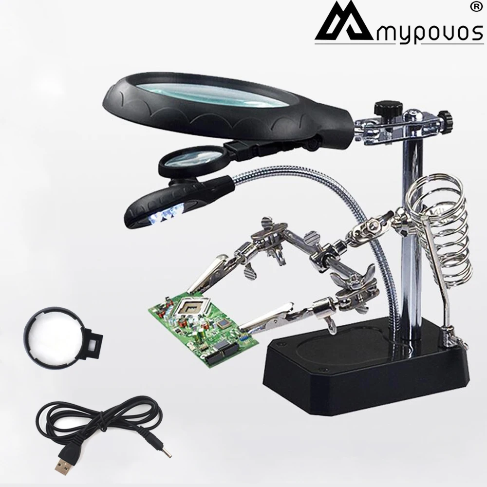 

USB light source 2.5X 7.5X 10X with 5 LED multi-function welding magnifier repair auxiliary clip folding magnifier