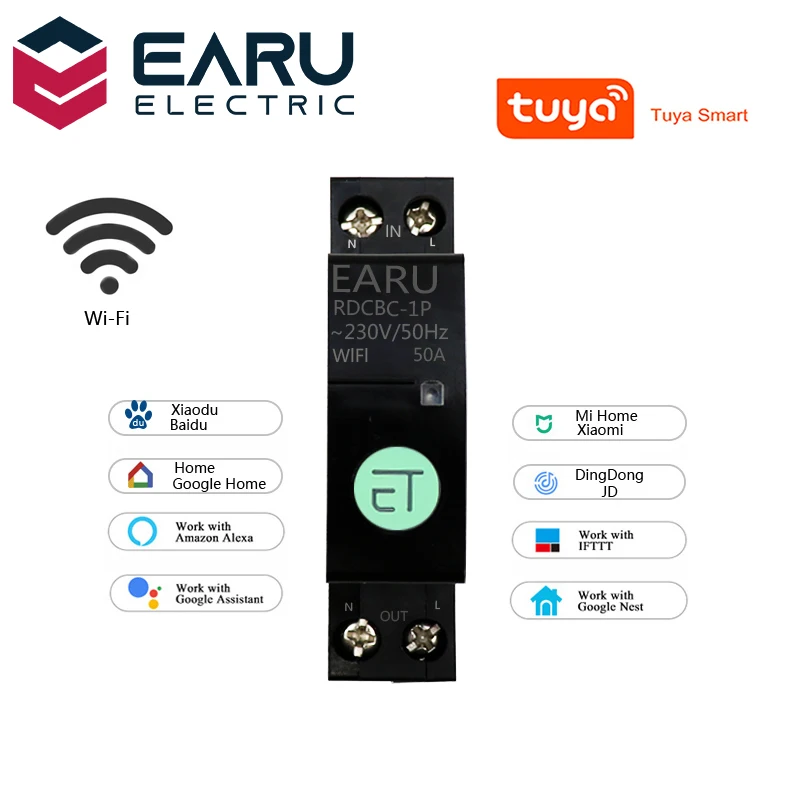1P WIFI Circuit Breaker Smart Time Timer Relay Switch Voice Remote Control by Tuya APP Smart House for Amazon Alexa Google Home