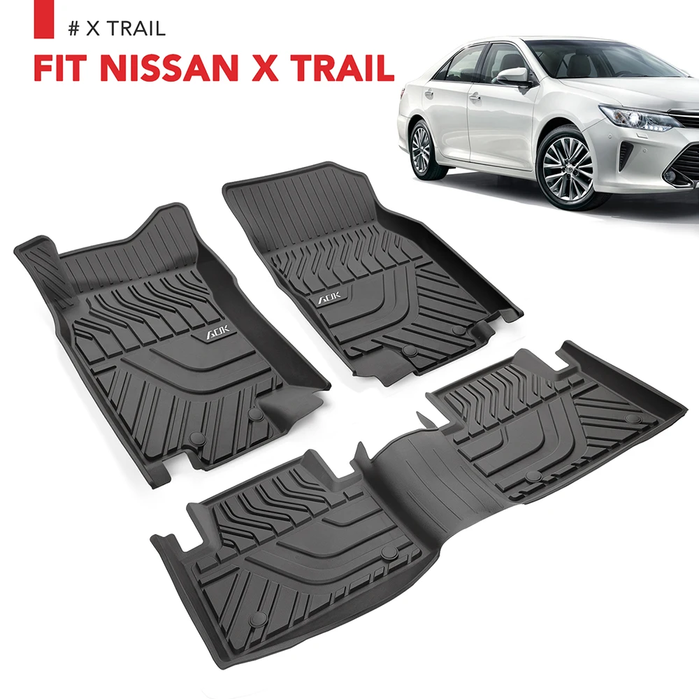 

Car Floor Mats Compatible for 2014-2018 Rogue Unique Black TPE All-Weather Guard Front & 2nd Seat Floor Mats for Nissan X Trail
