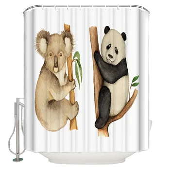 

Koala Panda Tree Leaves Illustration Pattern Shower Curtains Polyester Fabric Waterproof Bath Curtain