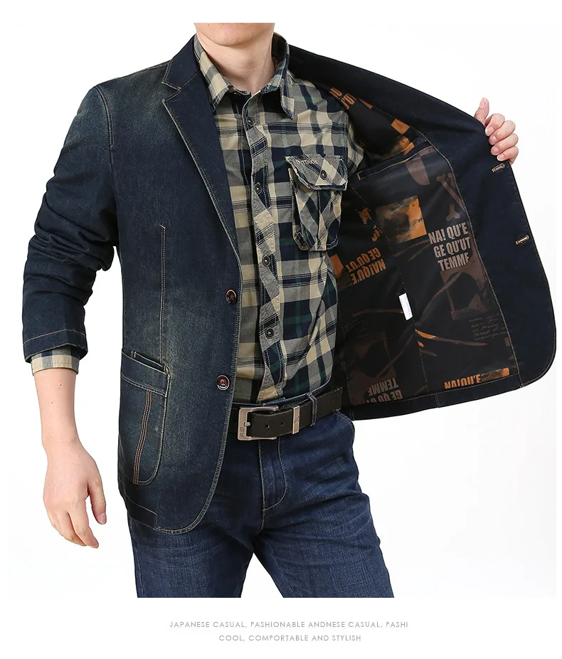 Men Denim Blazer Suit Jacket Single Breasted Pocket Casual Blouse Autumn Male Outwear Slim Man Cowboy Blazer Masculino men denim suit jacket