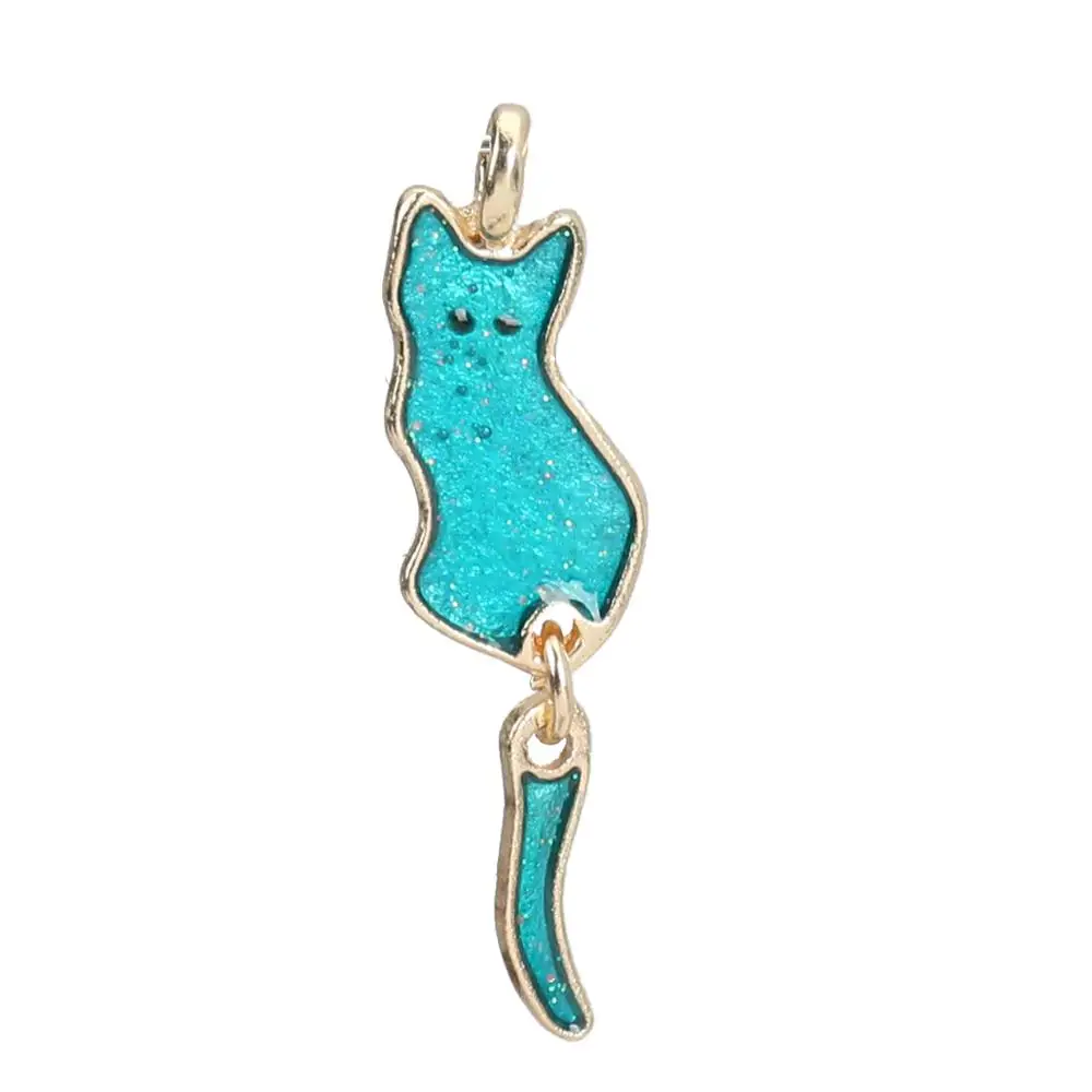 Peacock Green Doreen Box, подвески из цинкового сплава, милый кот, животные, золото, металл, цветные эмалированные подвески, сделай сам, модные ювелирные изделия, 32 мм x 9 мм, 10 шт - Окраска металла: Peacock Green