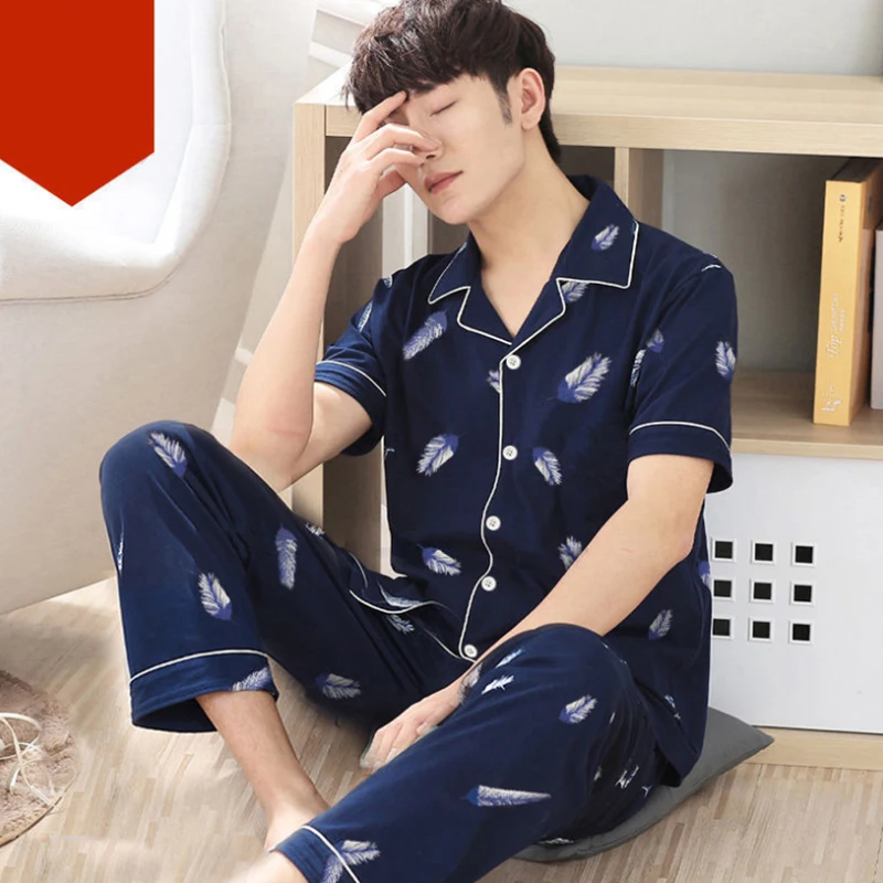 organic pyjamas Men's Cotton Sleepwear Set Loungewear Men Sleep Shirt Trousers Plaid pijama hombre invierno Winter Man Pajamas for Men cotton loungewear