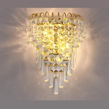 

Modern crystal Wall Lamps led lamps fashion zipper switch led Wall lighting Living room bedroom luxury gold Wall Lamp E14 bulb